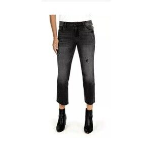 Kut From The Kloth Womens High Waist Ankle Crop Flare‎ Raw Hem Jeans Black 2